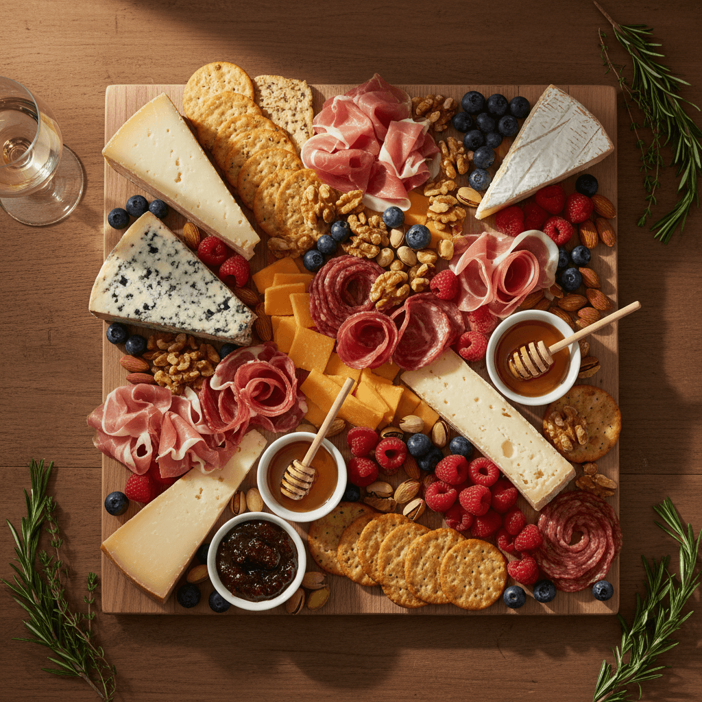 Luxury grazing table with cheeses and cured meats