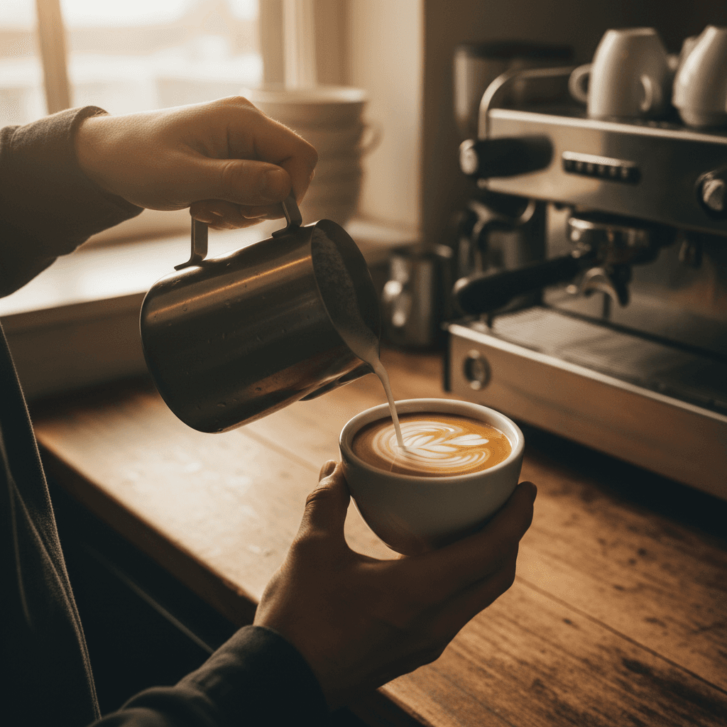 Barista working at a mobile espresso cart