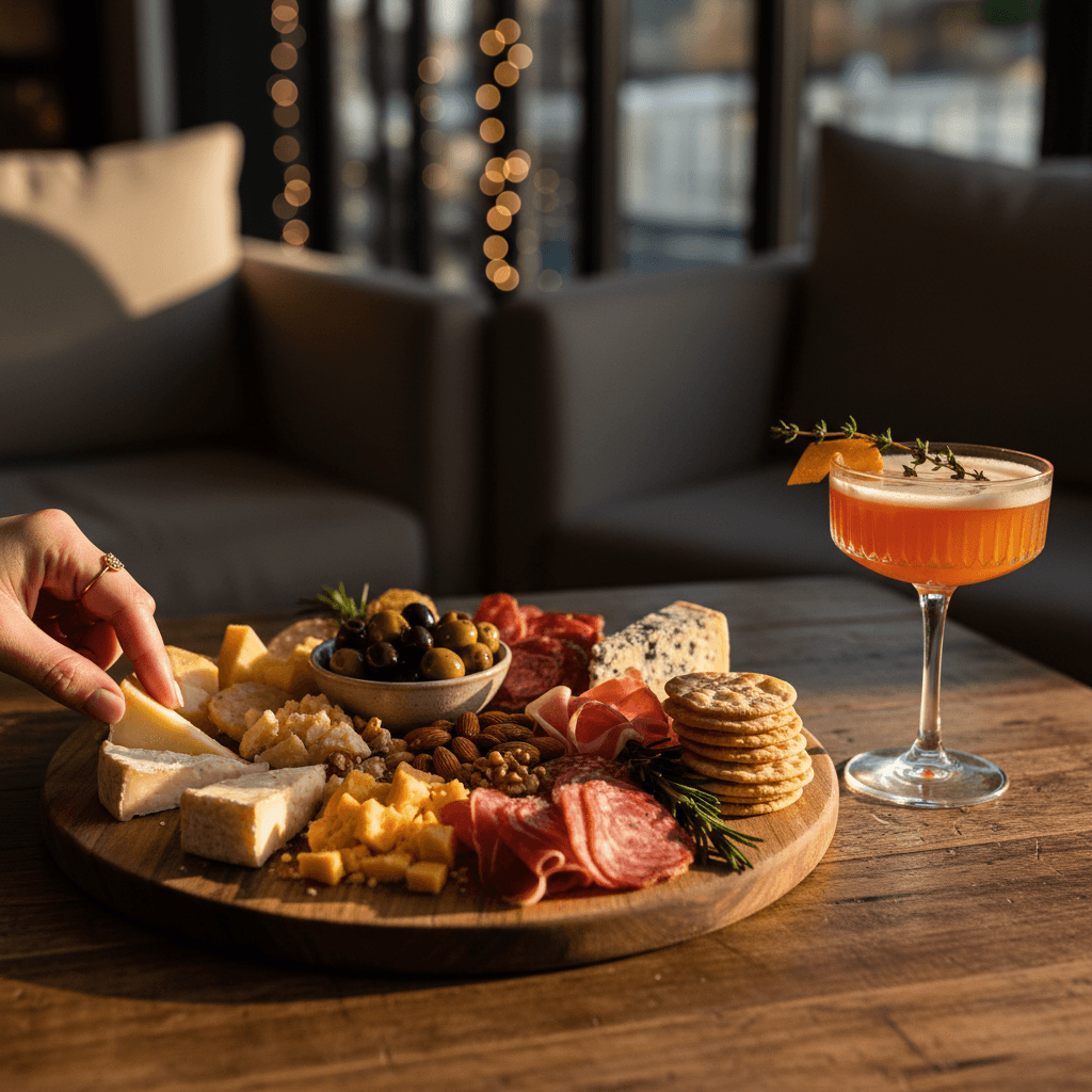 Elaborate grazing table with meats, cheeses, and fresh bread