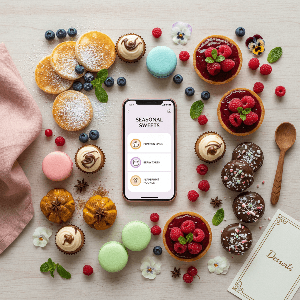 Colorful dessert pop-up display with macarons and tarts