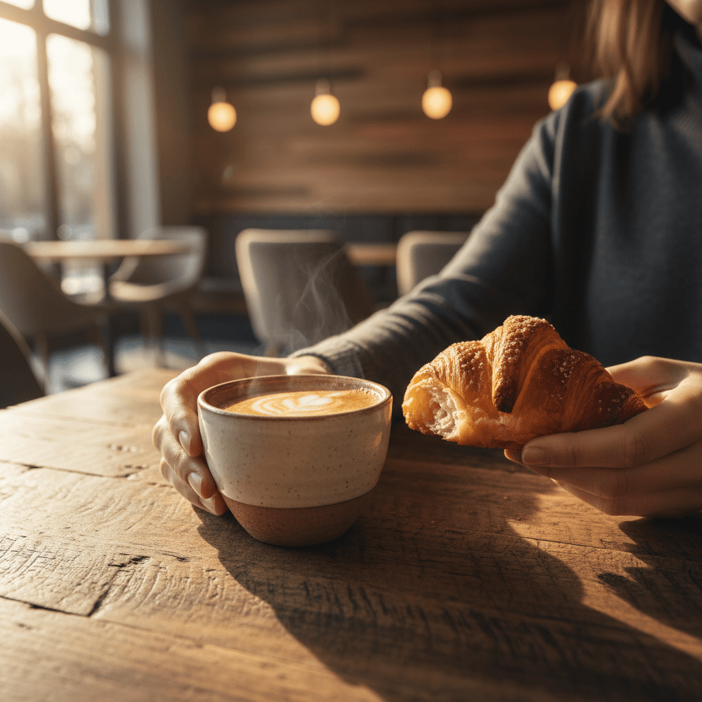 Office breakfast spread with pastries and coffee
